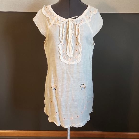 Free People Vintage Embroidered Sheath Slip Dress Tunic Lace Medium - Picture 1 of 7